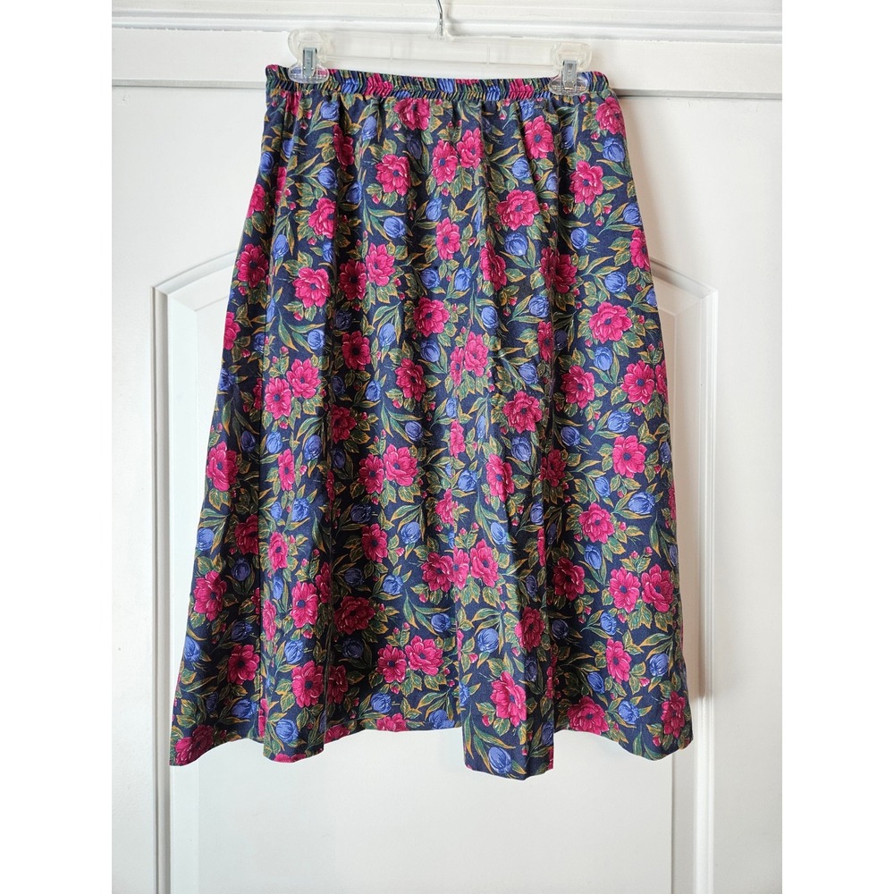 Vintage A-line Skirt Women's 10P Pink Blue Floral Bloomcore Feminine 90s Cottage